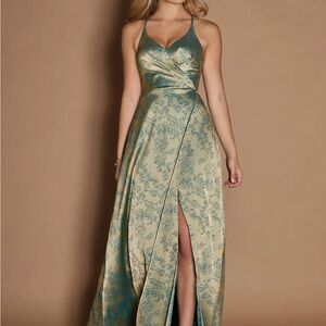 Azazie Green and Gold Floral Maxi Dress